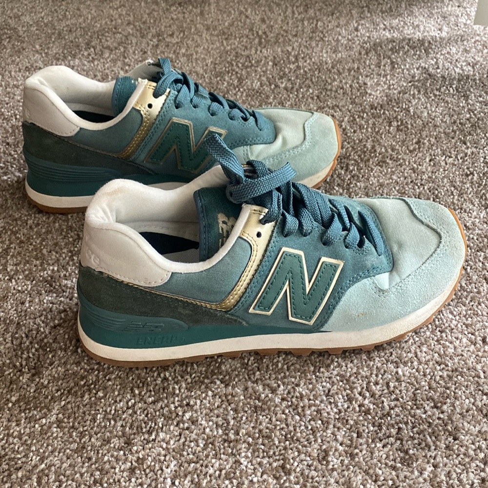 Teal and gold new balances